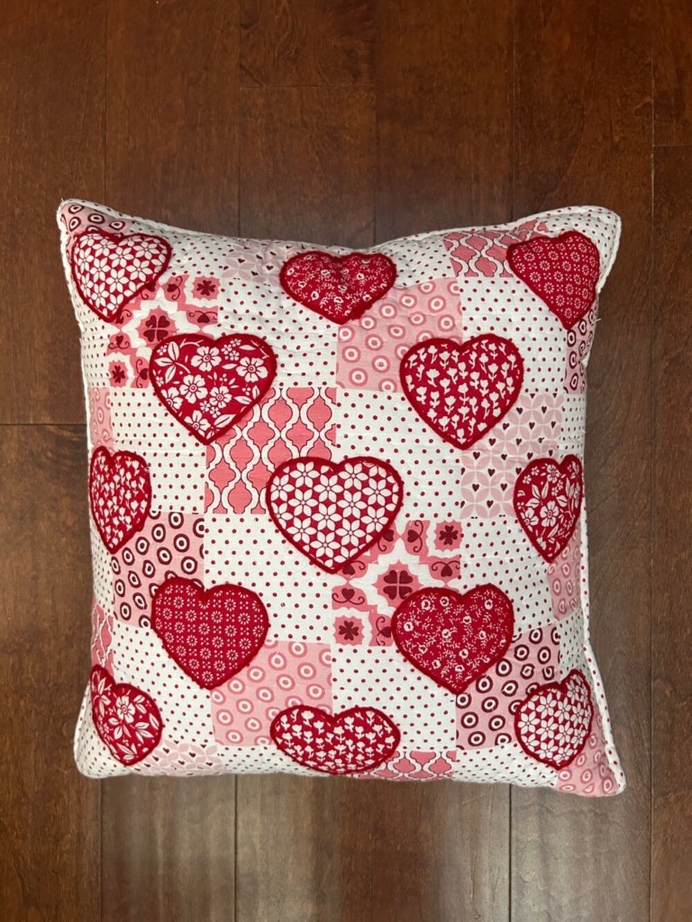 Novogratz Patchwork Print with Heart Quilted Accent Pillow - Red & Pink
